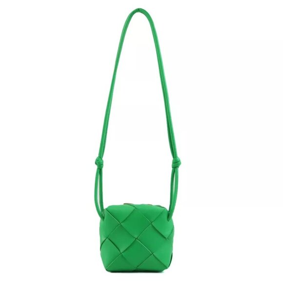 Auth BOTTEGAVENETA Cassette Mini Shoulder Bag Green Leather/Goldtone